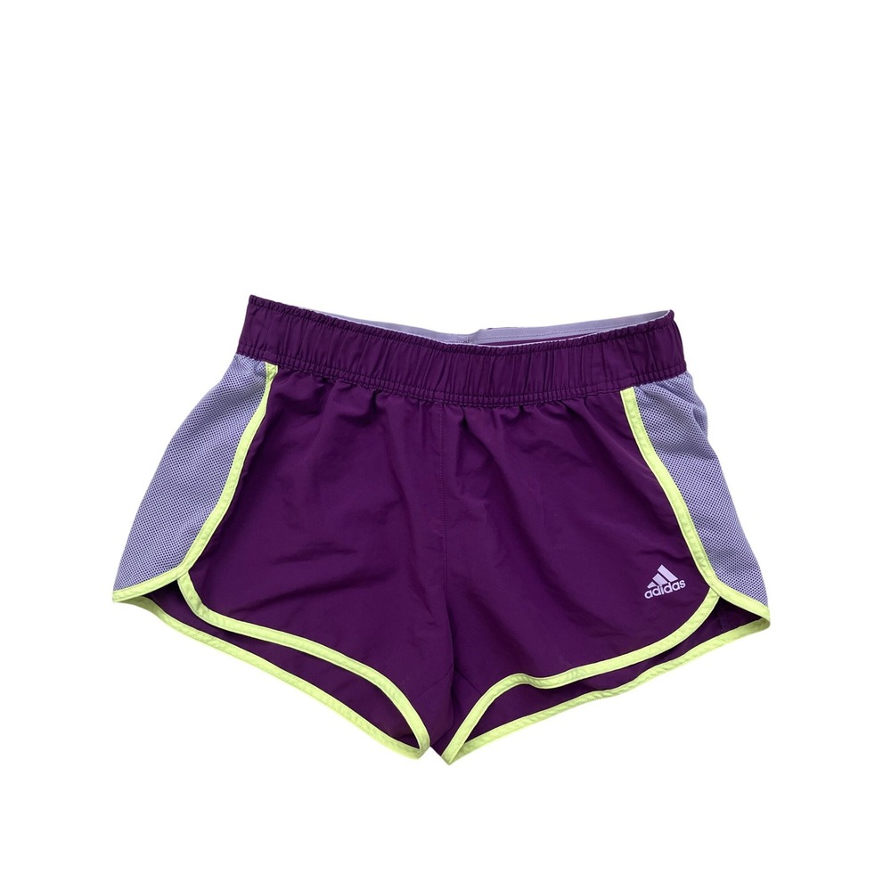 Adidas Womens Purple Running Shorts Neon Yellow Trim Mesh Panels Size Small